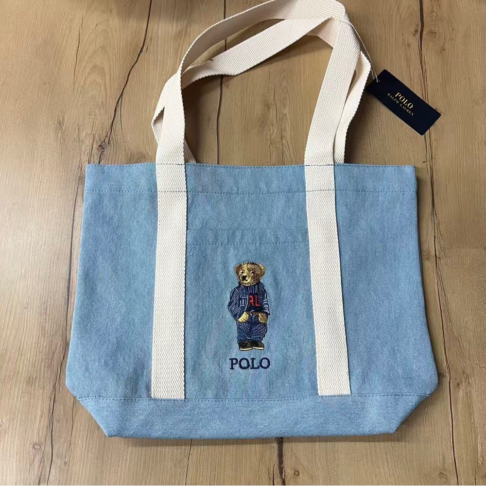 Ralph Lauren Denim Blue and Cream Tote
